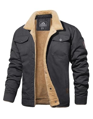 Image of MAGCOMSEN Men's Trucker Coats for Men Winter Thermal Jackets Fleece Bomber Cargo Coat Military Casual Outdoor Windproof Jacket,Dark Grey,XL