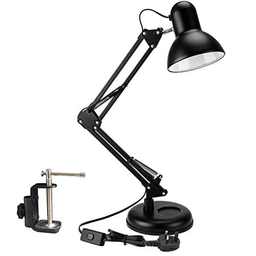 Image of powerking Swing Arm LED Desk Lamp, Adjustable Architect Task Lamp Classic Desk Lamp with Clamp On Desk Lamps for Home Dorm Office Reading Black（Bulb is not incluede
