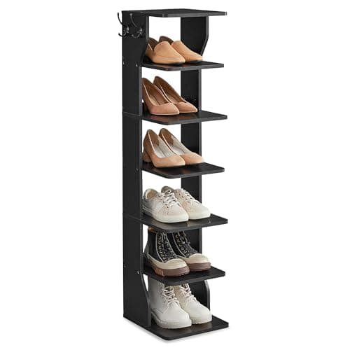 Image of VASAGLE Slim Shoe Rack, Narrow Shoe Storage Organiser, 6-Tier Shoe Stand, for Small Spaces, Hallway, Cloakroom, Black LBS200T16