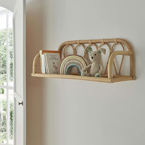 Image of CuddleCo Aria Rattan Shelf for Books - Small (60cm) Wall Mounted Bookshelf - Handmade Book Shelf Display Organiser - Kid's Bedroom/Nursery Décor