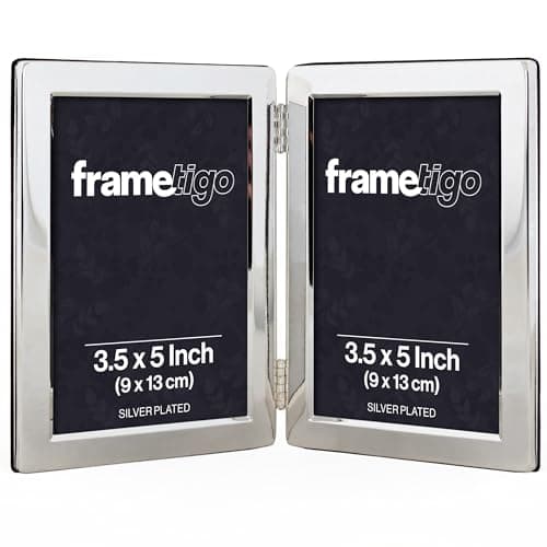 Image of Frametigo - Silver Plated Flat Edge Double Photo Frame, 3.5"x5" (9x13cm) Photo Size - Portrait Orientation - Real Glass Window - Traditional Silver Picture Frames - Tarnish Resistant