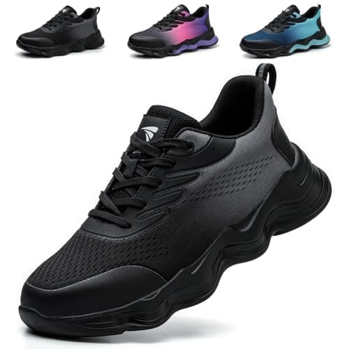 Image of Safety Trainers Mens Womens Steel Toe Cap Trainers Lightweight Safety Shoes Comfortable Breathable Work Shoes, Black, 8 UK