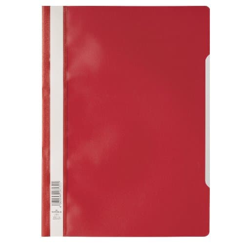 Image of Durable Clear View A4 Document Folder Red | Transparent Front Cover | Pack of 50 Folders | Ideal for Holding A4 Punched Documents