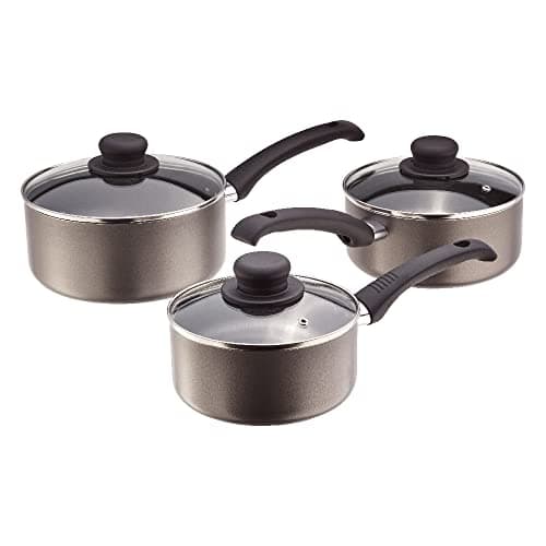 Image of Judge Everyday 3 Piece Cookware Set, Non Stick Pot Set, 3-Pieces 16cm 18cm 20cm Saucepans, Aluminium Pots with Heat Resistant Handles, Not Suitable for Induction Hobs, Compatible with All Other Hobs