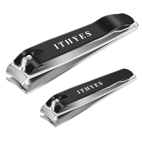 Image of Ithyes Nail Clippers Nail Cutter Set Toenail Fingernail Clippers Kit for Thick Nails Stainless Steel Sharp Sturdy Trimmer for Men & Women, Set of 2 Black-siliver