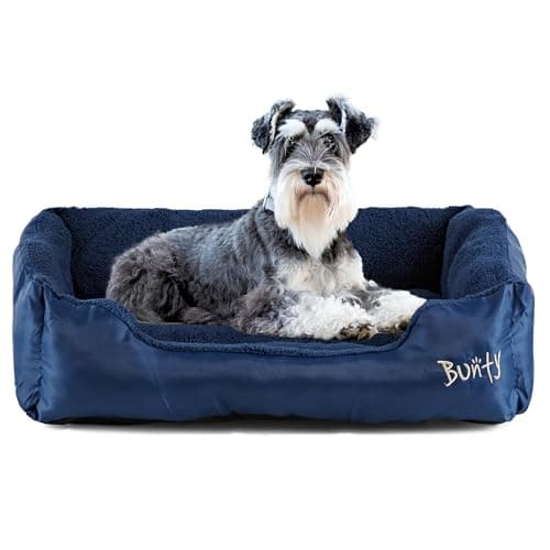 Image of Bunty Deluxe Dog Bed - Small, Medium to XXL Calming Washable Dog Bed - Non-Slip Base, Raised Walls, Fleece Lined Interior, Plush Cushioning, Insulates & Retains Heat - Large, Blue