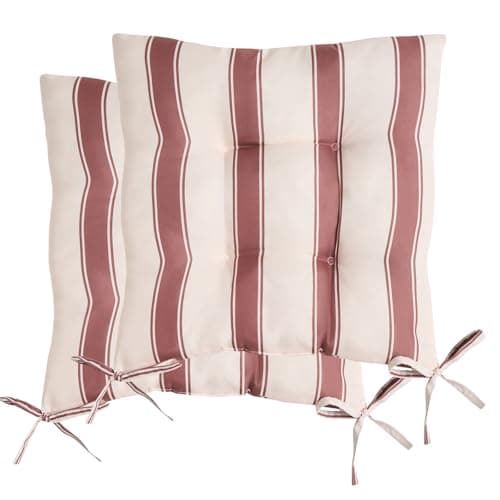 Image of OHS 2 Pack Seat Pads Garden Chair Cushions Stripe, Soft Comfy Indoor Outdoor Seat Cushions with Ties for Garden Furniture Bistro Chairs Kitchen Dining Chair Cushions, Chocolate/Cream - 40 x 40cm
