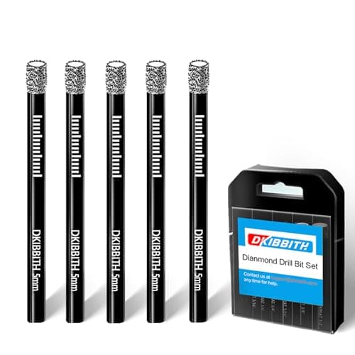 Image of DKIBBITH 5-Pack 5mm Dry Diamond Drill Bits Set, Tile Drill bits for Ceramic Porcelain Marble Granite Tile Stone Glass Brick, Integrated Coolant for Fast Dry Drilling, Round Shank, with Storage Case.