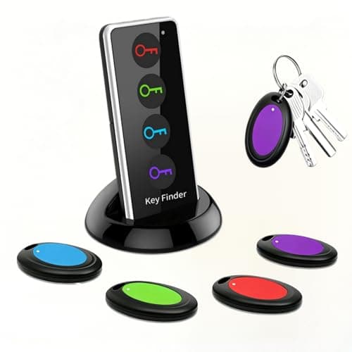 Image of Key Finder Wireless RF Locator with 80dB+ Loud Beep & LED Light, 131ft Range, No App Needed, 1 RF Transmitter & 4 Receivers, Item Tracker for Keys, TV Remote, Wallet, Pet, and Glasses