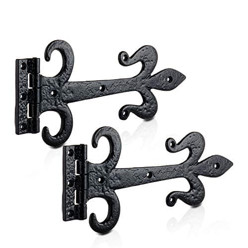 Image of XFORT 310mm Black Antique Fleur De LYS Working Hinge - Cast Iron Gate, Decorative Vintage Shed Door, Ornamental Tee, Rustic T, External Black Door [1 Pair]