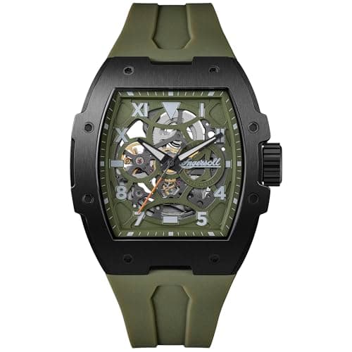 Image of Ingersoll The Play Mens 50mm Automatic Watch with Green Skeleton Dial and Green PU Strap I15303