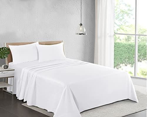 Image of 100% Cotton Plain Dyed Flat Sheet | Premium Hotel Quality Ultra Soft Luxury Non Iron Easy Care Bedding Sheet - Wrinkle, Stain and Fade Resistant Top Sheet - White, Single Size