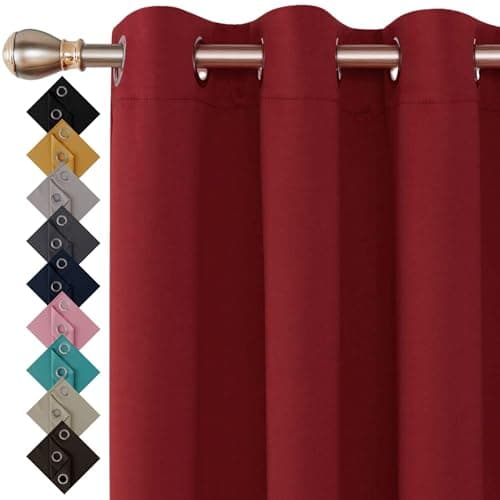 Image of Thermal Insulated Blackout Ring Top Eyelet Curtains for Bedroom Windows 90 x 54 Inches Red 2 Panels (90”(228cm) wide x 54”(137cm) long, Red)