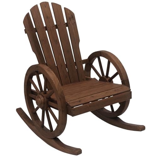 Image of Outsunny Wooden Adirondack Rocking Chair Reclining Armchair Outdoor Garden Furniture Patio Porch Rocker - Carbonized Wood Colour