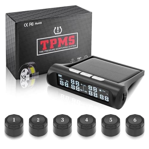 Image of Avutrel Tyre Pressure Monitoring System TPMS Tyre Pressure Monitor with 6 External Sensors, Solar & USB Charging, 6 Alarm Modes, Real-Time Monitoring for Cars SUVs Caravans