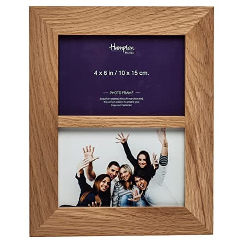 Image of Hampton Frames | Photo Frame, Double 4x6 (10x15cm), Solid Oak, Natural | Wall Mount & Freestanding, Glass Aperture, Seamless Corner Detail | Elegant Home Photo Display