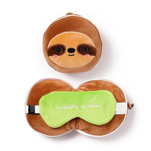 Image of Puckator Relaxeazzz Sloth Round Plush Travel Pillow & Eye Mask - Sleep Eye Mask Masks - Kids Travel Accessories For Sleeping Airplane - Flight Plane Neck Pillow Pillows