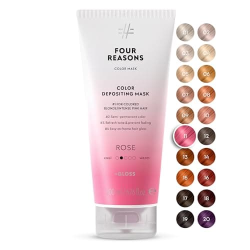 Image of FOUR REASONS Color Mask, Rose Pink (27 Colours) – Hair Gloss & Colour Depositing Conditioner – Semi Permanent Hair Toner for Colour-Treated Hair Colour For Women – Vegan & Cruelty-Free – 200 ml