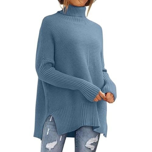 Image of TOFOTL Fair Isle Jumpers Jumoers Sweater Women Size Shoulder Christmas UK Sweatshirts Pet Jumper Women's Thick Cable Knit Oversized Sweater Warm UK Winter Royal Blue XL