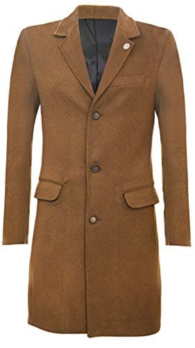 Image of Tru Clothing Mens 3/4 Long Wool Brown Crombie Overcoat Jacket Blinders Trench Slim Fit Coat 40