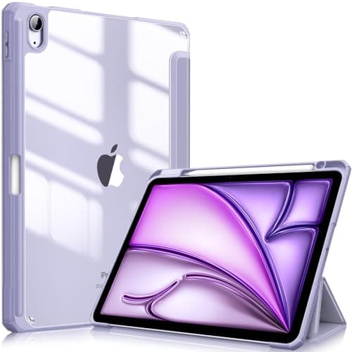 Image of FINTIE Hybrid Case for iPad Air 11 Inch M4 (2026)/M3 (2025)/M2 (2024), iPad Air 5th/4th Generation (2022/2020) 10.9 Inch - Shockproof Slim Clear Acrylic Cover with Pencil Holder, Lilac Purple