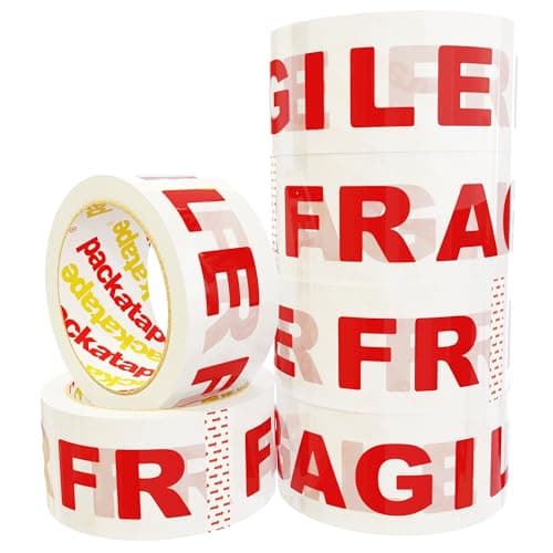 Image of Packatape Fragile Packing Tape for Parcels and Boxes - Heavy Duty Fragile Packaging Tape Provides a Strong, Secure and Sticky Seal for your Boxes, 6 Rolls Per Pack, 48MM x 66M