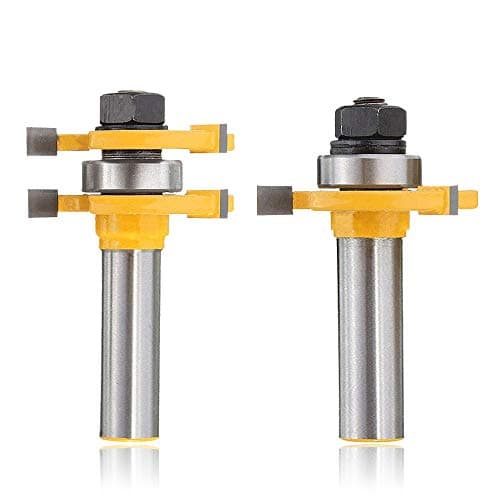 Image of Mesee 1/2 Inch Shank Matched Tongue Groove Router Bits Set, 3 Teeth T Shape Grooving Cutter Woodworking Milling Cutting Tool