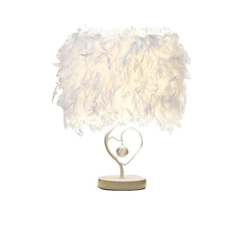 Image of Elegant White Feather Lamp with Cloud Lampshade for Bedside Table, Bedroom, Living Room - Romantic Decor