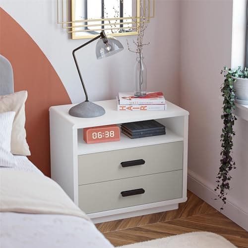 Image of CosmoLiving by Cosmopolitan Valencia 2-Drawer Nightstand, Taupe and White