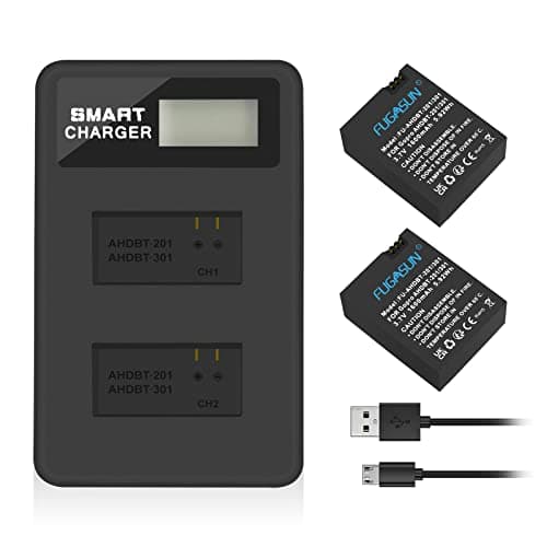 Image of FUGASUN 2 pcs 1600mAh AHDBT-201 AHDBT 201 AHDBT-301 AHDBT 301 Battery with Dual Battery Charger for Gopro Hero 3 3+ AHDBT-301, AHDBT-201 battery