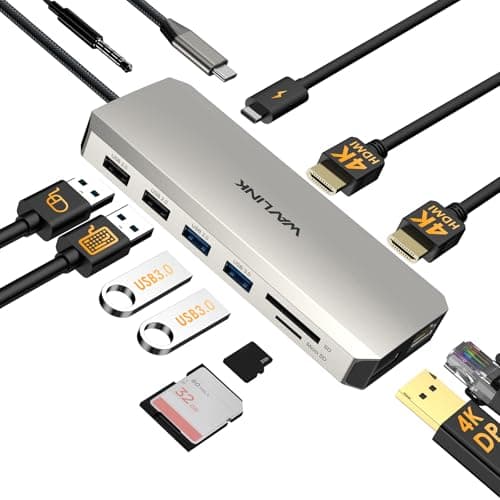 Image of WAVLINK USB C Dual Monitor Docking Station, Docking Station with Two HDMI, DP, 100W PD, USB3.0&2.0, RJ45, SD/TF Slots, Audio/Microphone, Compatible with Windows Computers Only