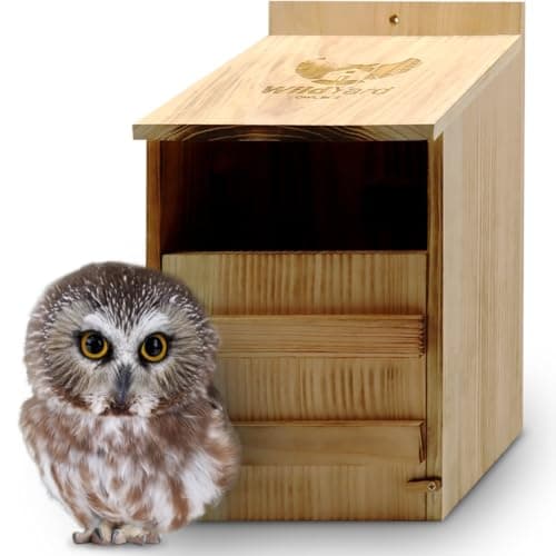 Image of WildYard Owl Box - Cedar Wood, Rustic - Preassembled Owl House with Easy Hang & Clean Access - Nest Box with Camera Slot & Wood Shavings Included - UK Nesting Home for Barn & Tawny Birds