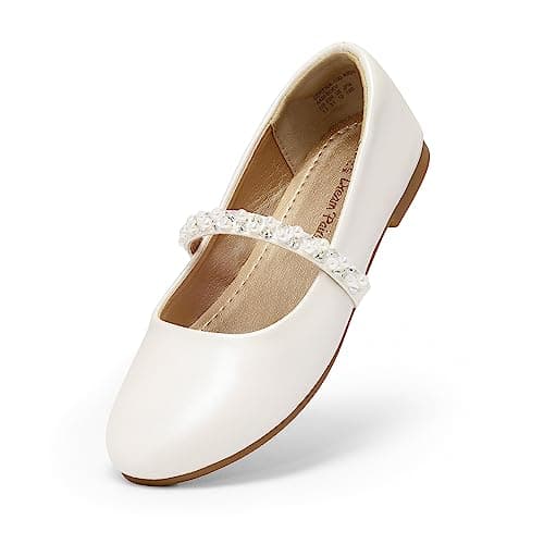Image of DREAM PAIRS Fashion Girls Mary Jane Dress Shoes Ballerina Flats for Wedding,Party,School,Daily(Toddler/Little Kid/Big Kid),Size 1 Big Kid,Ivory-N,SERENA-100-KIDS