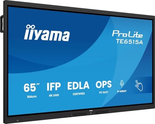 Image of iiyama Prolite TE6515A-B2AG 163.9 cm 65 Inch VA LED Interactive Display 4K UHD 40 Touch Points DeepContrast-IR++ HDMI DP USB-C DP-Alt USB 2.0/3.2 RJ45 WiFi OPS Android 14 Google EDLA PIR NFC AntiGlare