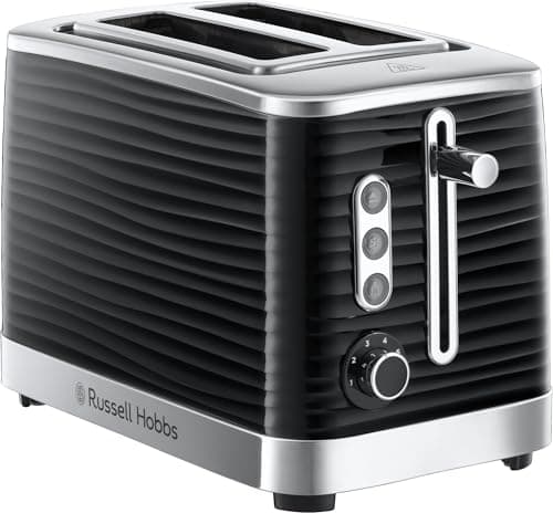 Image of Russell Hobbs Inspire 2 Slice Toaster (Extra wide slots, High lift feature, 6 Browning levels, Frozen/Cancel/Reheat function with Blue LED illumination, 1050W, Black textured high gloss) 24371