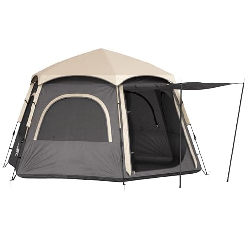 Image of Outsunny Instant Pop Up Camping Tent, 2/3/4 Person Easy Setup Dome Family Tent with Vestibule, Rainfly, 4 Mesh Windows & 2 Doors, Hexagonal Design, Waterproof & UV Protected, Dark Grey