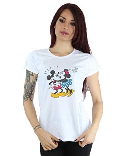 Image of Disney Women's Mickey and Minnie Kiss T-Shirt Large White