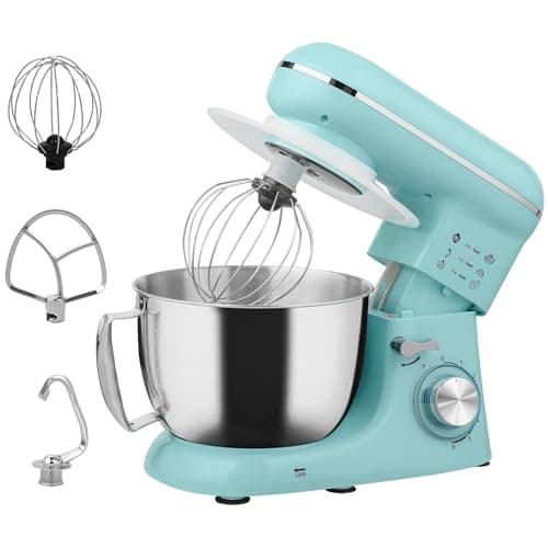 Image of HOMCOM Stand Mixer, 4.5L Food Mixer for Baking, 6 Speeds and Pulse Setting, 1300W Cake Electric Whisk with Dough Hook, Whisk, Stainless Steel Bowl, Splash Guard, Beater, Blue