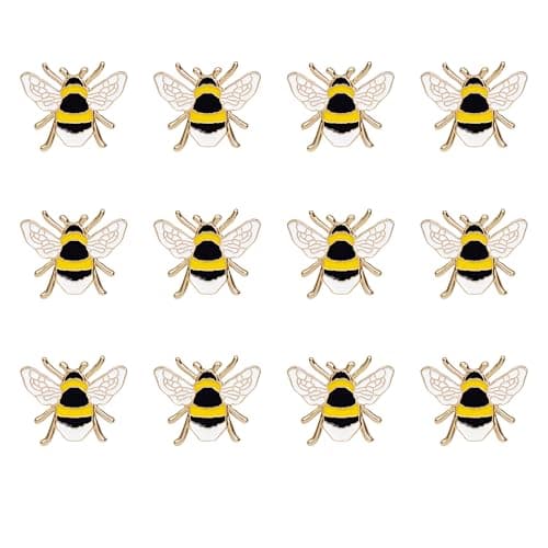 Image of 12 Pack Honey Bee Brooches for Women, Elegant Gold Enamel Bee Pin Badges, Decorative Metal Animal Insect Brooch for Sweater, Scarf, Dress, Backpack, Jacket, and Other Fashion Outfits