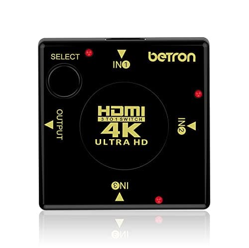 Image of Betron 3 Port HDMI Switch 4K Ultra HD Selector for TV Monitor PC Gaming Consoles Black