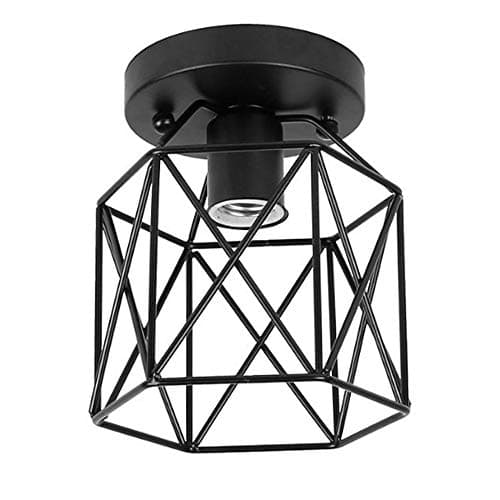 Image of ZHMA Industrial Vintage Style 220V Semi Flush Mount Ceiling Light Metal Hanging Fixture Pendant Lighting for Indoor, use E27 Light Bulbs, Black ，