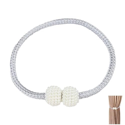 Image of 2 Pack Magnetic Curtain Tiebacks - 50 cm Handmade Woven Rope Holdbacks, Cream Tie Backs for Curtains, Rope Tie Backs, No Drill Curtain Accessories for Home and Office Drapery, Strong Magnet Design