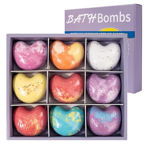 Image of Bath Bombs Gift Set 9 Pcs Heart Shaped Bath Bombs with Essential Oil Bath Bomb Kit Creative Natural Bath Bombs Exquisite Bubble Bath for Women Girls Skin Moisturize