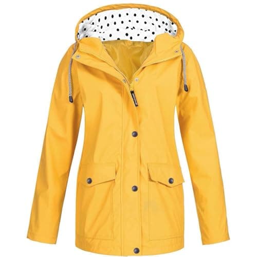 Image of Generisch - Rain Jacket Hooded Lightweight Long Sleeve Windbreaker Zip Drawstring Raincoat with Pockets, yellow, L