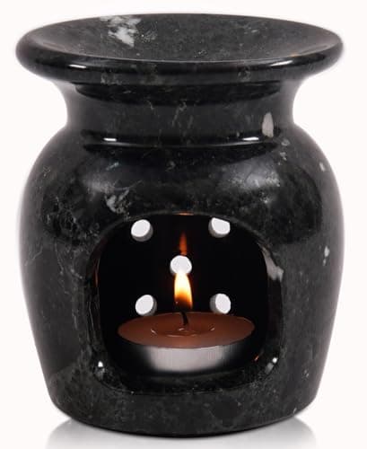 Image of Radicaln Marble Oil Burner 4" Inches Black Handmade Essential Oil Diffuser for Living Room Décor, Ideal Candle Warmer, Wax Melts & Aromatherapy Diffuser