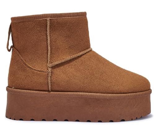 Image of sole london Ladies Womens Low Ankle Warm Comfy Faux Fur Slip ON Platform Boots Shoes(CHESTNUT 7)