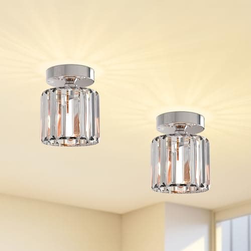 Image of LEDSone 2 Pack Modern Crystal Ceiling Light Fixtures Small Semi Flush Mount Chandelier LED Compatible Lighting for Bedroom Kitchen Dining Room Hallway Living Room Chrome with Bulb