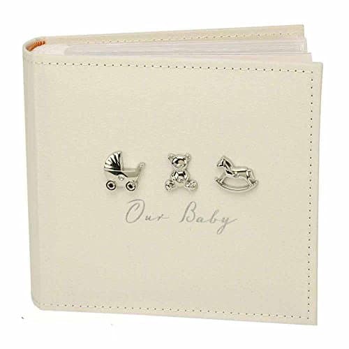 Image of Bambino Linen Fabric Our Baby Photo Album with 3 Icons 50 Pages 6x4