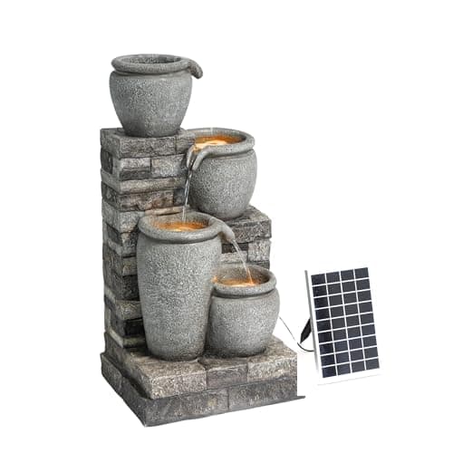 Image of Teamson Home 30.7" 4-Tier Cascading Bowl Solar Powered Water Fountain for Outdoor Living Spaces, Gray