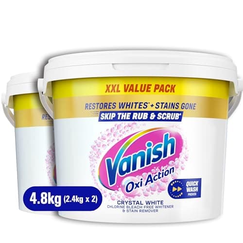 Image of Vanish Gold Oxi Action Laundry Booster and Stain Remover Powder for Whites | PAck of 2 | 2.4kg Each | Removes Tough Stains Even at 20°, For Whiter Whites, Safe on Everyday Fabrics